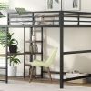 Full Size Metal Loft Bed with Built-in Desk and Storage Shelves, Black