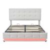 Tufted Upholstered Platform Bed with Hydraulic Storage System,Queen Size PU Storage Bed with LED Lights and USB charger, White