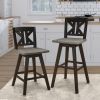 Pub Height Chairs Set of 2, Distressed Gray and Black 360-degree Swivel Chair Solid Rubberwood Furniture, Divided X-Back Bar Chairs