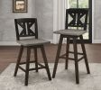 Pub Height Chairs Set of 2, Distressed Gray and Black 360-degree Swivel Chair Solid Rubberwood Furniture, Divided X-Back Bar Chairs