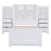 Twin Size Wood Platformbed with Vertical All-in-One Cabinet and 4 Drawers on each side, White