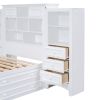 Twin Size Wood Platformbed with Vertical All-in-One Cabinet and 4 Drawers on each side, White