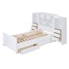 Twin Size Wood Platformbed with Vertical All-in-One Cabinet and 4 Drawers on each side, White