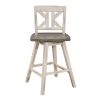 Pub Height Chairs Set of 2, Distressed Gray and White 360-degree Swivel Chair Solid Rubberwood Furniture, Divided X-Back Bar Chairs