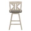 Pub Height Chairs Set of 2, Distressed Gray and White 360-degree Swivel Chair Solid Rubberwood Furniture, Divided X-Back Bar Chairs