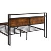 Queen Size Metal Platform Bed Frame with Wooden Headboard and Footboard with USB LINER,LED Lights, No Box Spring Needed, Large Under Bed Storage, Easy