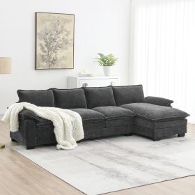 [VIDEO provided][New]118*55" Modern L-shaped Chenille Cloud Sofa with Double Seat Cushions,5-seat Upholstered Indoor Furniture,Sleeper Sofa Couch with (Color: as Pic)