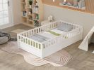 Twin Size Floor bed, integral construction with super high security barrier, door, children's floor bed frame, Montessori wooden children's floor bed,