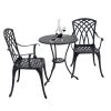 3 Piece Bistro Table Set Cast Aluminum Outdoor Patio Furniture with Umbrella Hole and Grey Cushions for Patio Balcony, Black